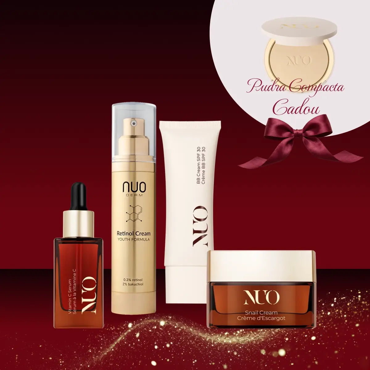 Set Ser cu Vitamina C, Crema cu Retinol, Crema cu Mucina de Melc si BB Cream (4 produse) + Pudra Compacta CADOU