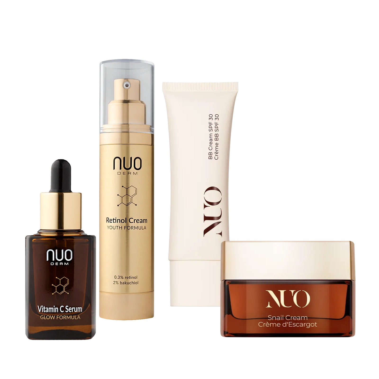 Set Ser cu Vitamina C, Crema cu Retinol, Crema cu Mucina de Melc si BB Cream (4 produse)
